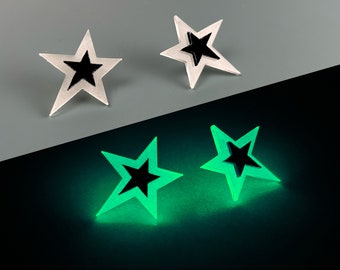 Glow In The Dark Star Earrings, Handmade Resin Earrings, Fun Studs, Novelty Statement Earrings, Celestial Earrings, Hypoallergenic Jewelry