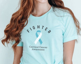 Cervical Cancer Fighter Shirt; Cervical Cancer Awareness Tee; Hysterectomy Warrior Gift; Radiation Gift; Nonbinary Cervical Cancer T-Shirt
