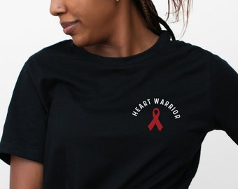 Heart Warrior Red Ribbon Shirt; Heart Disease Awareness T-Shirt; Heart Transplant Shirt; Congestive Heart Failure Shirt