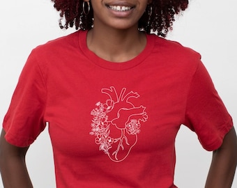 Floral Heart Anatomy T-Shirt; Coronary Heart Disease Shirt; Congenital Heart Defect Tee; Cardiology Graphic Tee; Cardiovascular Disease Tee