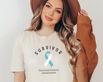 Cervical Cancer Survivor T-Shirt; Remission Celebration Tee; Cervical Cancer Awareness Ribbon Shirt; Gender Neutral Cervical Cancer Shirt