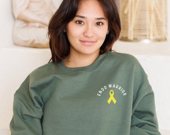 Endometriosis Crewneck; Endo Warrior Sweatshirt; Endometriosis Awareness Sweatshirt with Yellow Ribbon Graphic; Small Graphic Endo Sweater