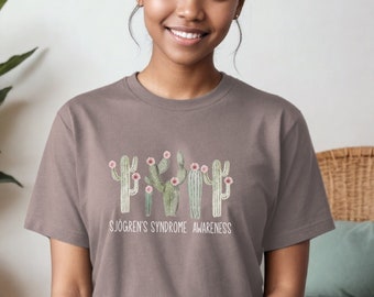 Sjogren’s Syndrome Desert Graphic Tee; Sjögren’s Disease Cactus Shirt; Pretty Autoimmune Disorder Apparel; Immune System Illness Gift