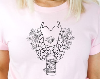 Floral Thyroid Graphic Tee; Pretty Grave’s Disease T-Shirt; Hypothyroidism Awareness Tee; Thyroid Disease Apparel; Cute Endocrinology Gift