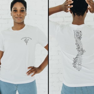 Pretty Scoliosis T-Shirt; Scoliosis Strong Shirt with Floral Spine Graphic; Spinal Fusion Gift; Green Scoliosis Awareness Tee