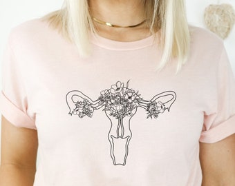 Floral Uterus T-Shirt; Pretty Cervical Cancer Awareness Shirt; Hysterectomy Gift; Subtle Adeno Awareness Tee; Endometrial Cancer Shirt