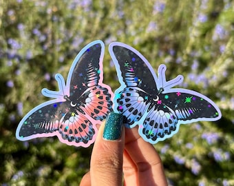 Cosmic Moon Butterfly Sticker duo-pack | Holographic Sticker | Biology | Periwinkle Purple Pink