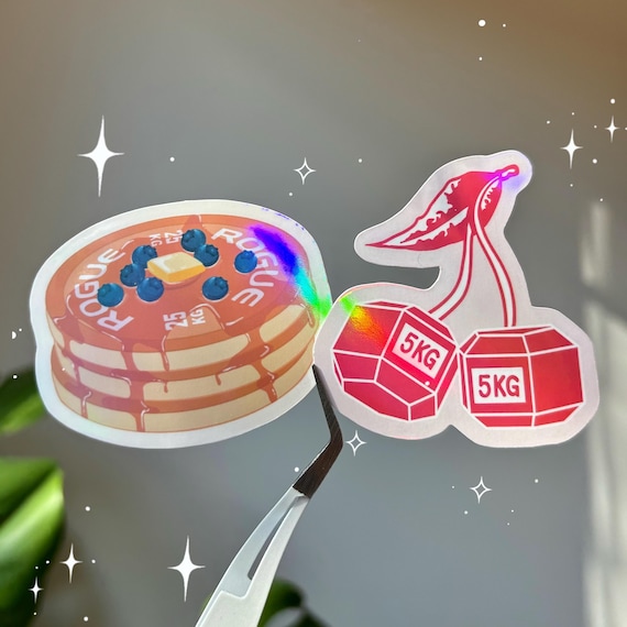 Gym Stickers Dumbbell Cherry and Platecakes duo-pack | Holographic Fitness Workout Gains Weightlifting Sticker | Foodie pun Sticker