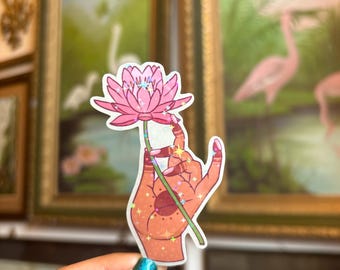 Desi Henna Hand Lotus Flower Lakshmi Single Sticker | Holographic Sticker | Mehendi Design | South Asian Indian Art