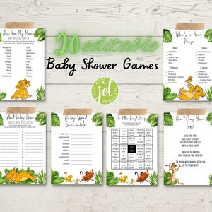 König der Löwen Babypartyspiele, bearbeitbare Babypartyspiele, Sofort-Download, Babypartyspielvorlage, Gender Neutral, Safari-Thema