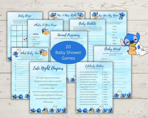 Stitch Baby Shower Games, Lilo and Stitch Games, Instant Download