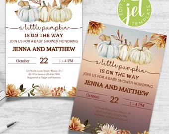 Little Pumpkin Baby Shower Invitation Template, Fall Baby Shower, Editable Download, Instant Download, Pumpkin Theme Baby Shower