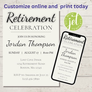 Boho Retirement Party Invitation, Minimal Retirement Celebration Invite, Modern Editable Digital Retirement Invite, Instant Download