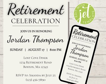 Boho Retirement Party Invitation, Minimal Retirement Celebration Invite, Modern Editable Digital Retirement Invite, Instant Download