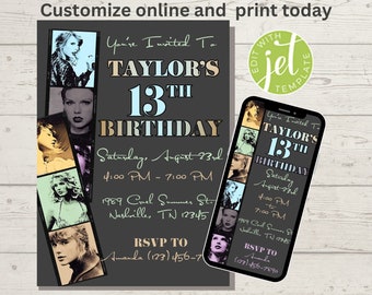 T Swift Birthday Invitation | New Era Birthday Party Invite | Eras Tour editable template