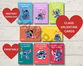Lilo and Stitch Valentine's Day Cards | Printable Class Valentines (Digital Download)