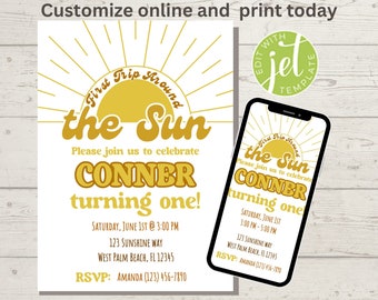 First Trip Around the Sun Birthday Invitation | Editable Template