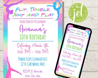 Gymnastics Birthday Invitation | Digital Tumbling Invite |