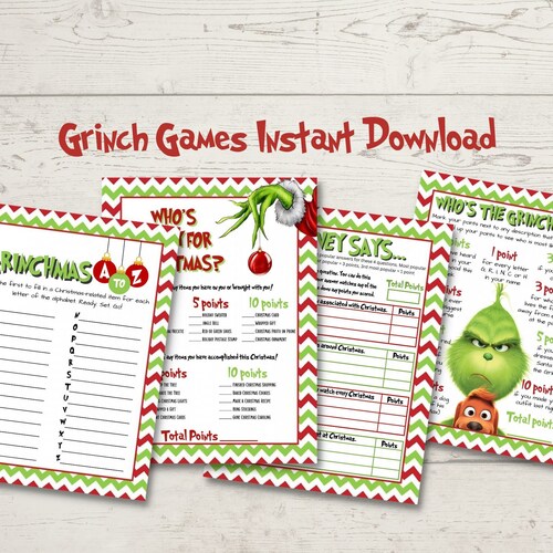 Grinch Games Printable Grinchmas Party Games Grinch Etsy