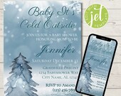 Winter Baby Shower Invitation, Blue Wonderland Theme (Digital Download)