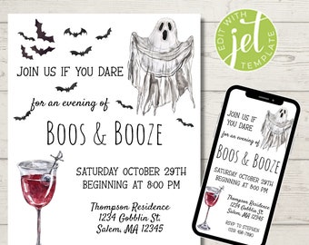 Adult Halloween Invitation Boos and Booze | Halloween Invite Instant Digital Download