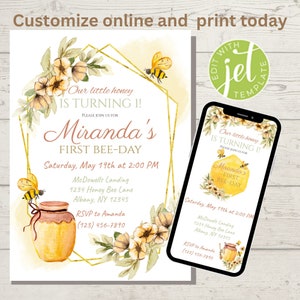 Bee Birthday Invitation | Bee First Birthday Invite | Editable Invitation Template | Instant Download | DIY Digital