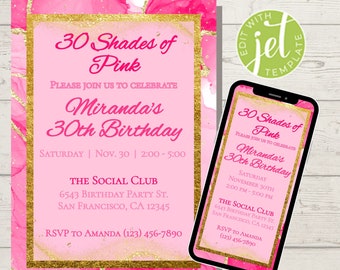 Shades of Pink Birthday Invitation | Editable Template