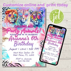 Calling All Party Animals Birthday Invitation | Leopard Print | Jungle Theme | Safari Party | Girl Invite, Editable Invitation Template