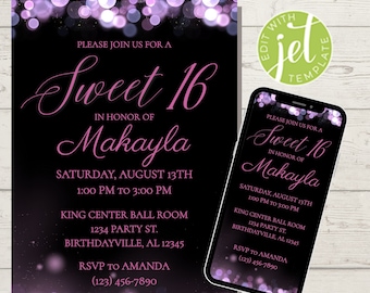 Sweet Sixteen Invitation | Sweet 16 Birthday Invite | Sweet 16 Digital Invitation