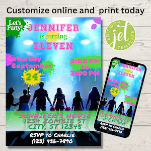 Zombies 3 Birthday Invitation, Zombies 3 Party Invitation, Zombies 3 Invitation, Instant Download Invitation Template, Digital Kids Birthday