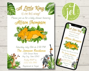 Lion King Baby Shower Invitation, Simba Theme (Digital Template)