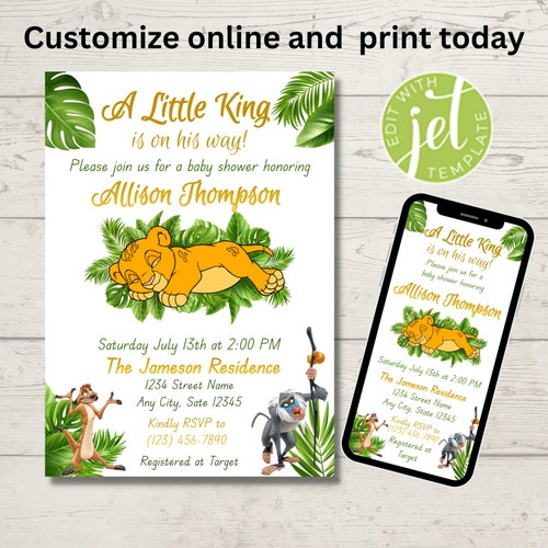 Lion King Baby Shower Invitation Template Lion King Digital Etsy