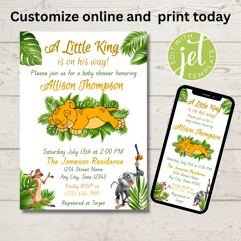 Lion King Baby Shower Invitation Template Lion King Digital Etsy