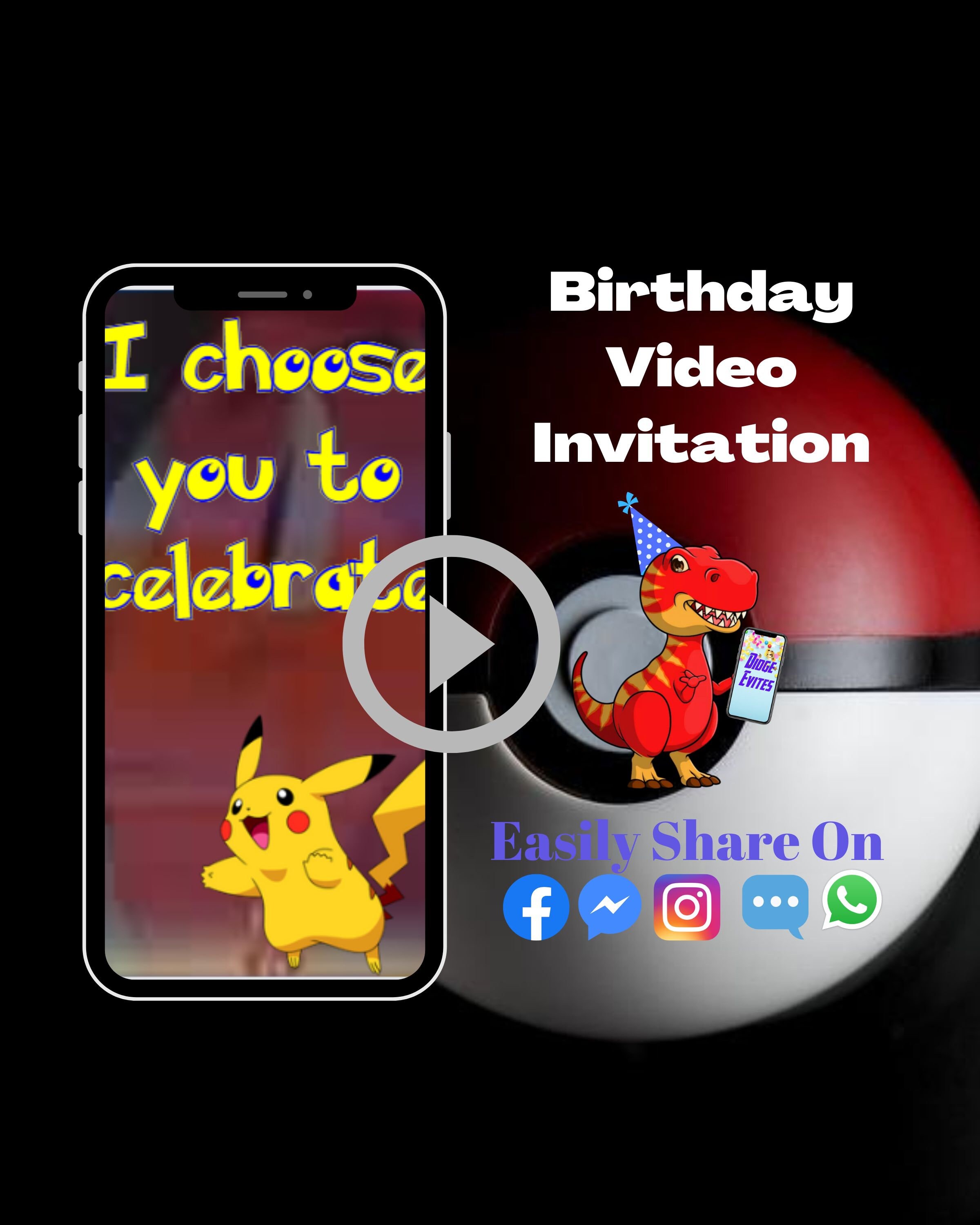 Pokemon Invitation Pokemon Video Invitation Pokemon Etsy
