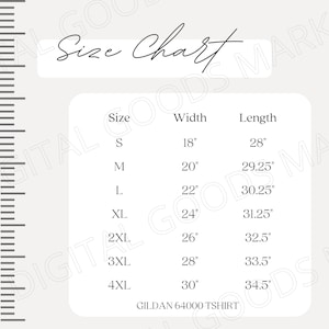 Gildan 64000 Size Chart - Gildan 64000 Adult Softstyle Unisex T-Shirt - T-shirt Size Chart - Gildan Size Guide - Mockup Size Chart