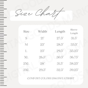 Comfort Colors 1566 スウェットシャツ サイズ表 - Comfort Colors セーター サイズ表 - ユニセックス サイズ表 - サイズ表 - Comfort Color モックアップ
