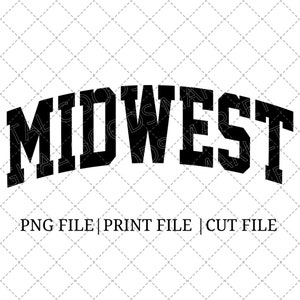 Puede incluir: Diseño gráfico en blanco y negro de la palabra "MIDWEST" en una fuente en negrita y arqueada. El texto está sobre un fondo blanco con un patrón de cuadrícula sutil.