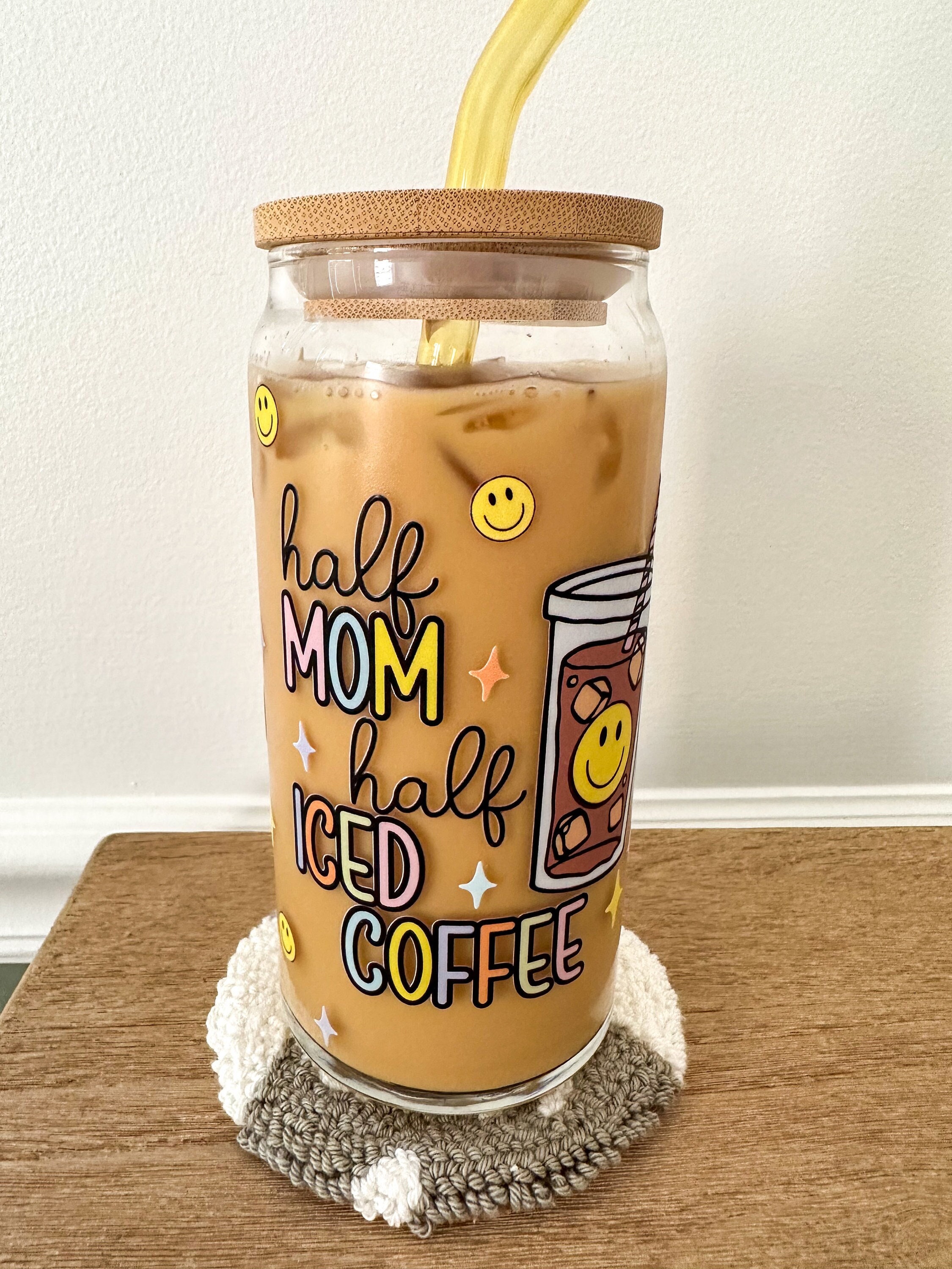 Half Mom Half Coffee Glass Cup