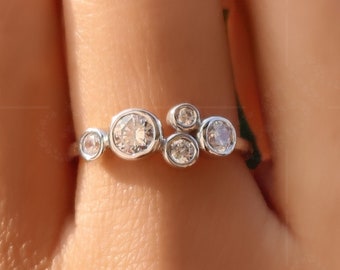 Bezel Set Five Stone Bubble Ring | Round Moissanite Cluster Ring in 925 Silver