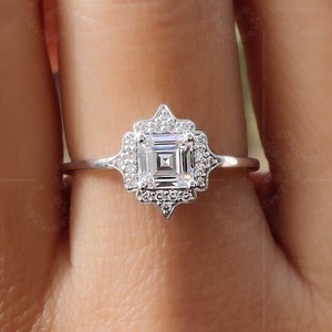 Vintage Art Deco Verlobungsring / Asscher Cut Moissanite Goldring / 14K Gold Stapelring / Zierlicher Goldring / Minimalistischer Goldring
