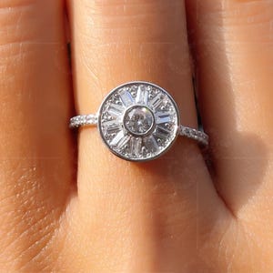 Round Cluster Ring / Moissanite Stacking Ring / 14K White Gold Stackable Ring / Invisible Minimalist Ring / Dainty Promise Women Ring