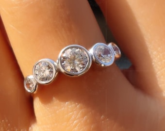 Bezel Set Moissanite 14K White Gold Five Stone Ring