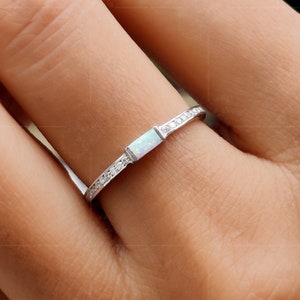 October Birthstone Ring For Women / Opal Baguette Stacking Rings / Minimalist Dainty Opal Ring / Delicate Gold Ring / Opal Gemstone Ring