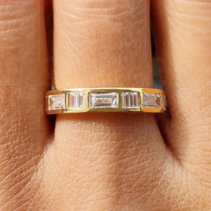 Half Eternity Baguette Wedding Ring / 14K Gold Baguette Moissanite Ring / Women Wedding Band / Anniversary Ring / Bridal Jewelry