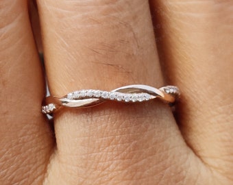 14K Gold Moissanite Twist Ring, Criss Cross Eternity Band