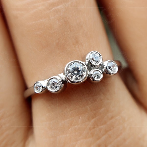 Moissanite Diamond Scatter Ring / Rubover Stone Bubble Ring / Bezel Set Rain Drop Ring / Multi Stone Cluster Ring / Unique Minimalist Ring