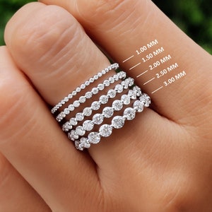 Floating Bubble Wedding Band Women / Single Prong Set Full Eternity Band / Floating Moissanite Stacking Rings / Bridal Round Stone Band