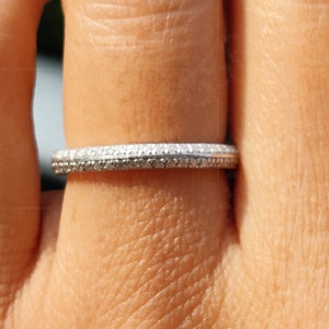 Full Eternity Knife Edge Wedding Band / 14K Gold Round Moissanite Ring / Dome 2 Row Stacking Ring / Matching Band / Anniversary Ring