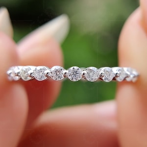 Bubble Lab Diamond Wedding Bands Women, Single Shared Prong Band, Floating Bubble Full Eternity Band, Lab Grown Diamond Stackable Rings