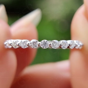 Bubble Lab Diamond Wedding Bands Women, Single Shared Prong Band, Floating Bubble Full Eternity Band, Lab Grown Diamond Stackable Rings